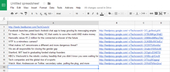 Import rss feeds in google docs