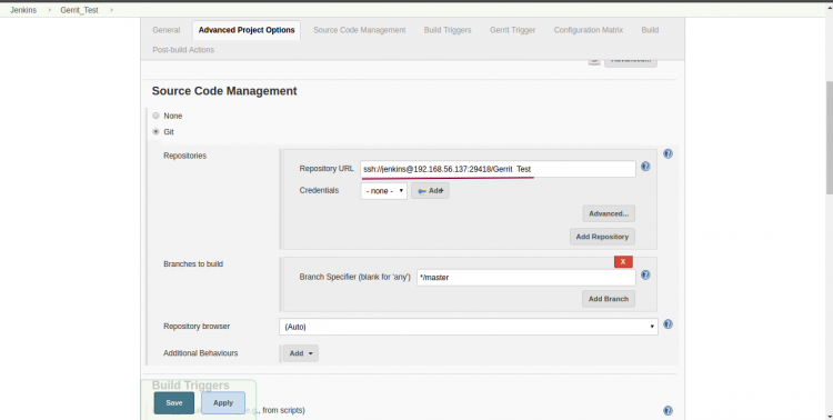 Integration Setup Using Gerrit and Jenkins Event