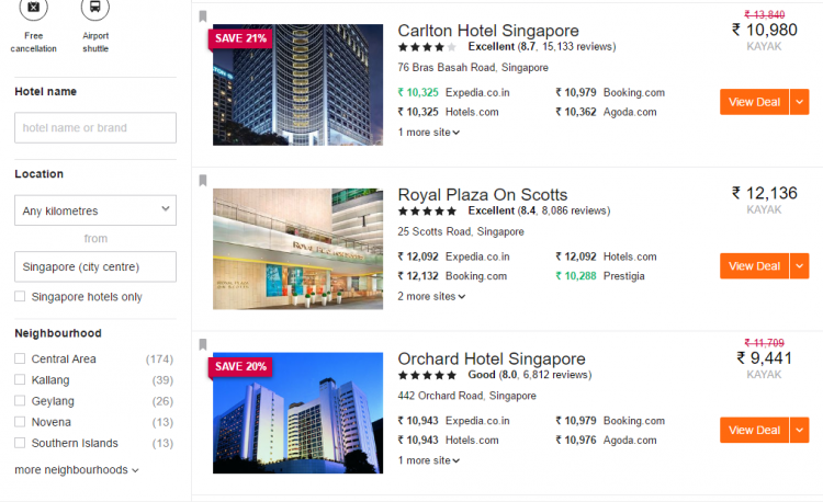 Kayak metasearch hotel bookings