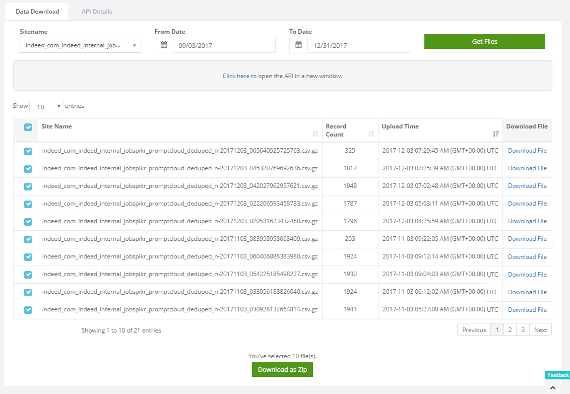 Dashboard of PromptCloud's new feature that allows accessing Crawled Data with one click
