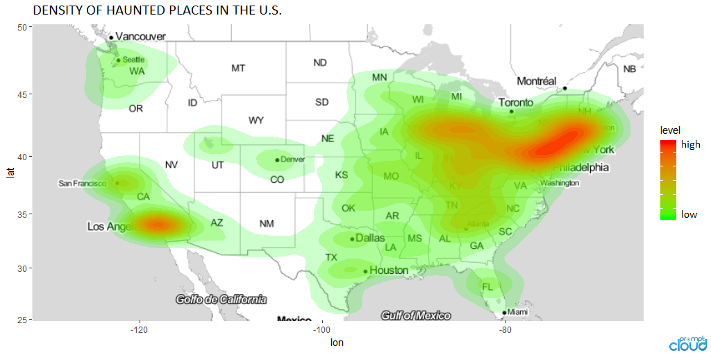 Data Analysis on the density of haunted places on map of USA