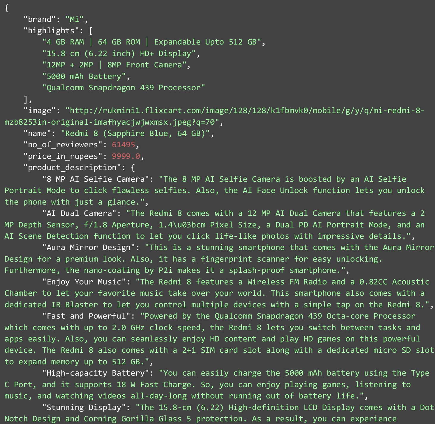 The code for extracting data from Flipkart
