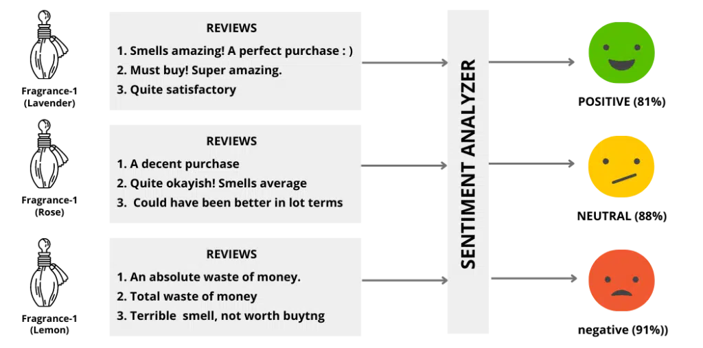 Infographic defining sentiment analysis — breaking down positive, negative, and neutral classification of customer text data