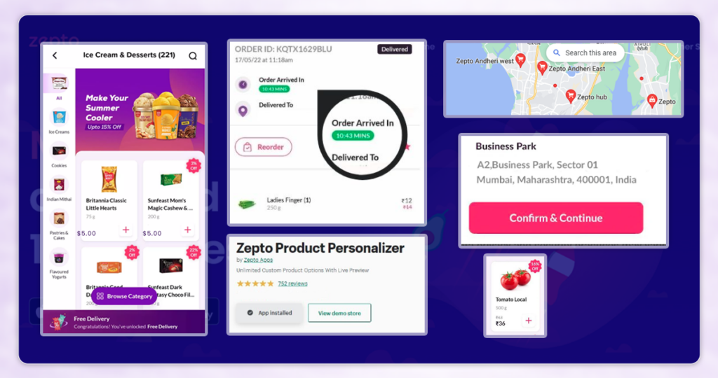 Screenshot of Zepto’s dashboard and mapping system.