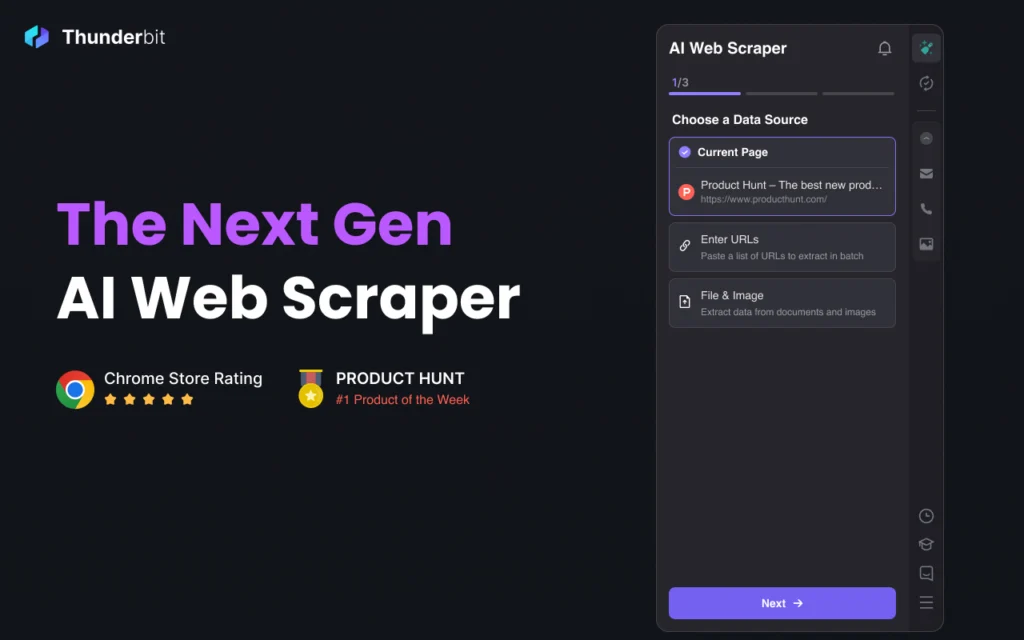 ParseHub visual editor displaying dynamic page scraping workflow with JavaScript rendering support.