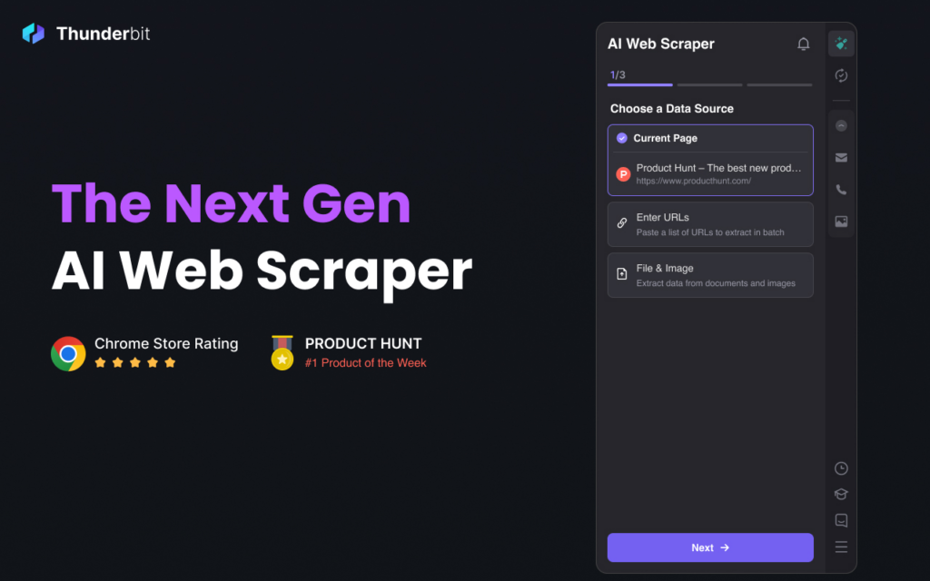 ParseHub visual editor displaying dynamic page scraping workflow with JavaScript rendering support.