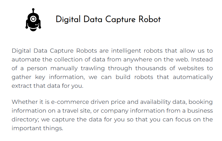 Dexi.io cloud-based data extraction platform displaying automated web scraping workflow and API export options.